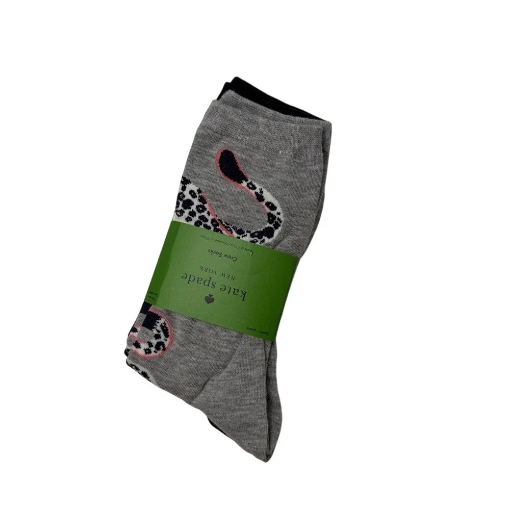 Kate Spade New York Womens Crew Socks 3 Pair Pack Leopard Print Black‎ Grey NWT